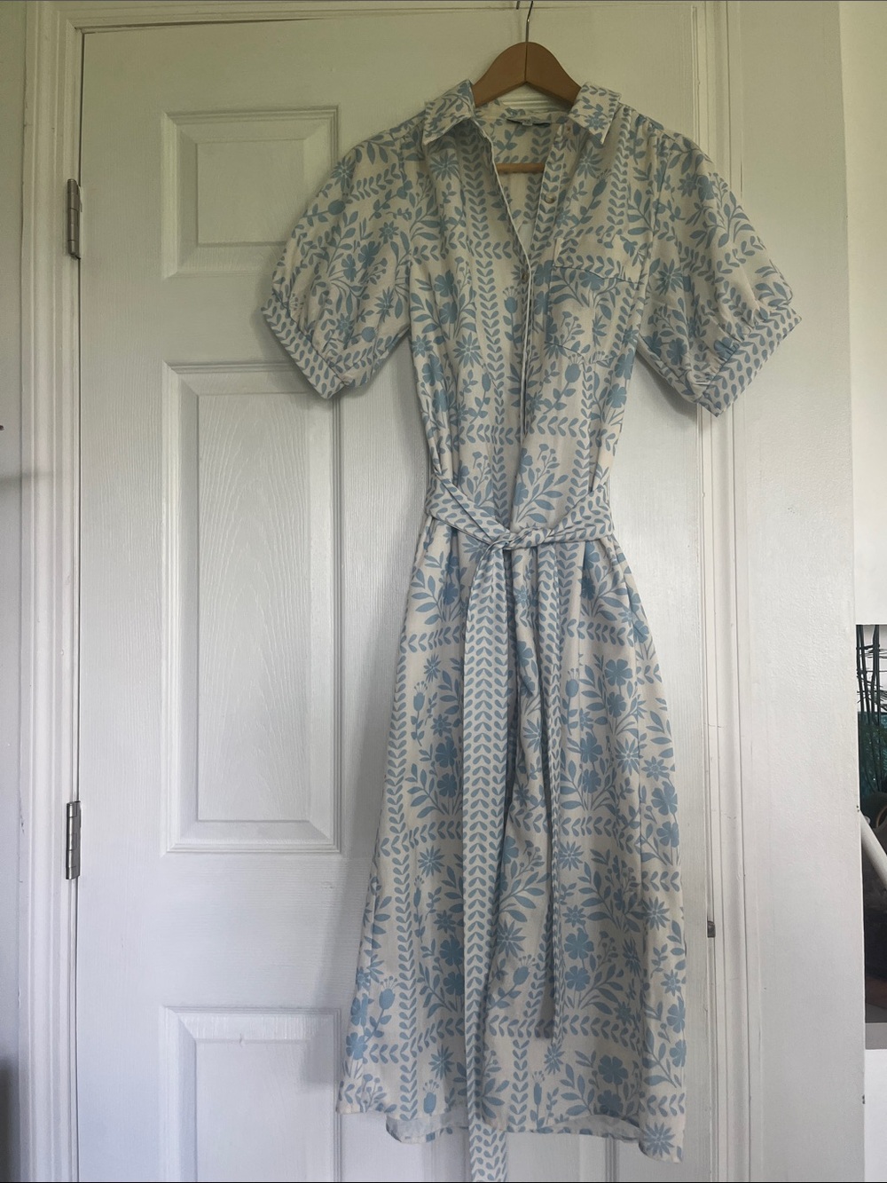 Polagram Cream and Light Blue Floral Shirt Dress